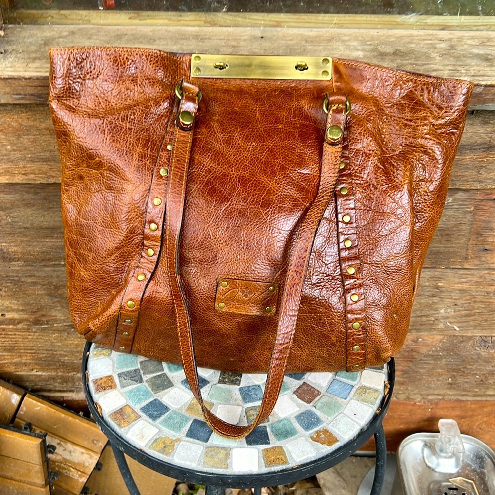 Patricia Nash Cognac Brown Leather Studded Shoulder Bag